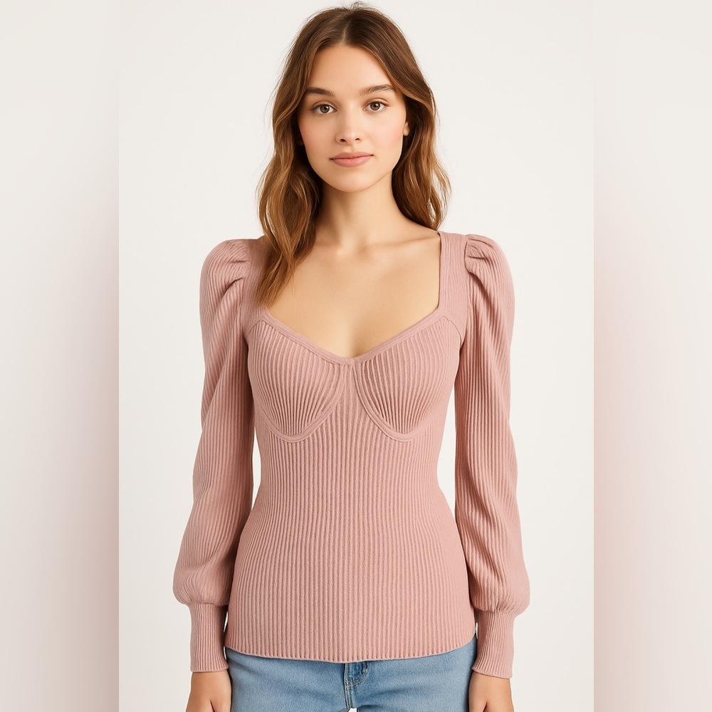 Questions? Womens Blouse Top Pink Sweet Neck Puff Sleeve Size Medium